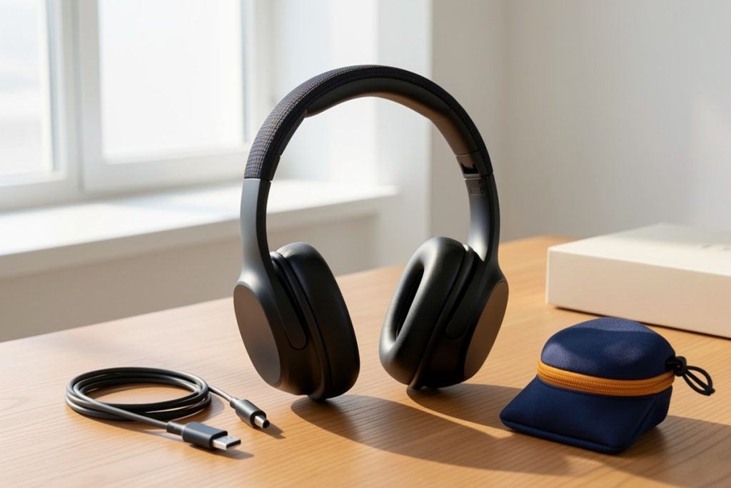 Conceptual illustration for Noise-Canceling vs Wired Headphones for Work and Travel